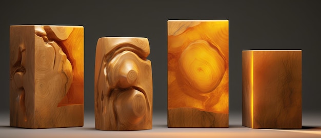 A wooden box with a carved face sits next to a small sculpture.