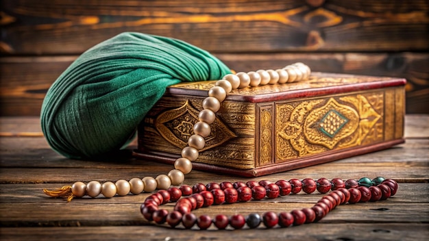 Photo a wooden box with a green cloth on it and a green cloth on the front