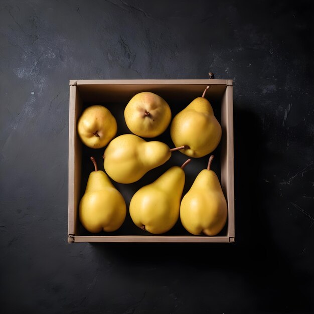 a wooden box with pears and pears on it