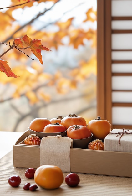 Photo a wooden box with some tomatoes and a bunch of leaves on it