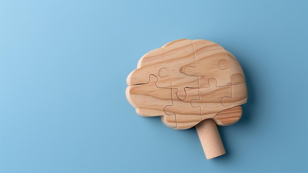 Photo wooden brain puzzle with missing pieces symbolizing cognitive challenges and human mind exploration