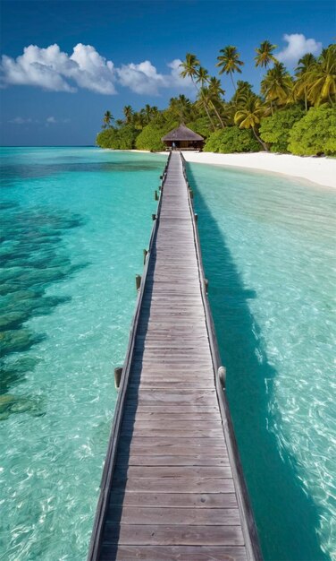 a wooden bridge over a body of water that is open to the ocean