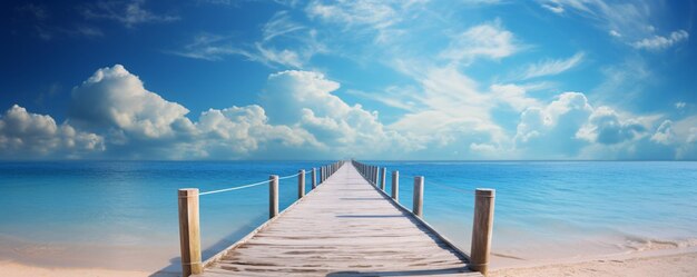 wooden bridge by the beach with the ocean in the background