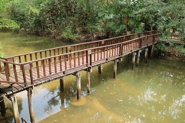 Wooden bridge over the canal of a small village