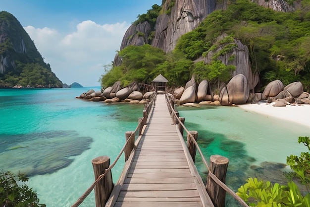 Photo wooden bridge on koh nangyuan island in surat thani thailand