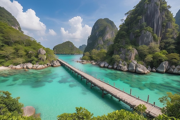 Photo wooden bridge on koh nangyuan island in surat thani thailand