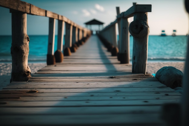 Wooden bridge masonry to the sea Generative AI