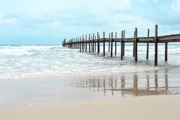 Wooden bridge over the sea. Travel and Vacation. Freedom Concept. Kood island at Trad province, Thai