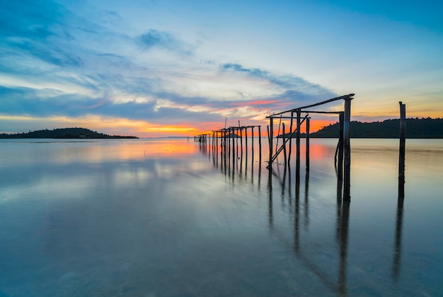 wooden bridge at sunset in the fishing village