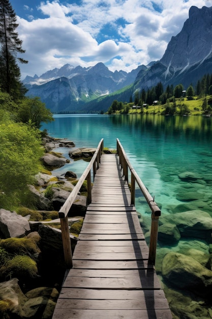 Wooden bridge with lake background