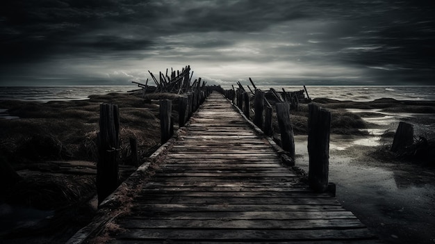 A wooden bridge with the word pier on it