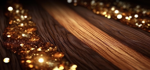 Wooden brown wall with sparkles and bokehAI