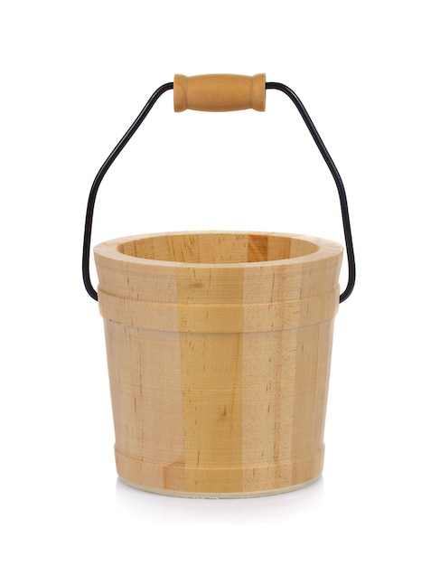 Wooden bucket isolated on white background