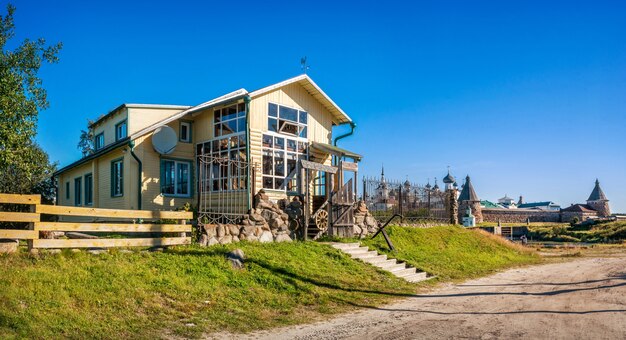 The wooden building of the Shelter Hotel on the Solovetsky Islands