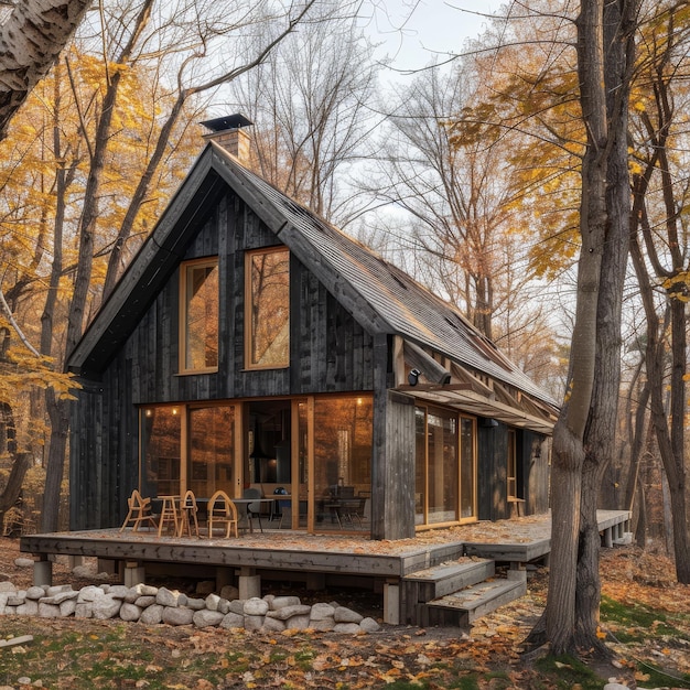 Photo wooden cabin in the autumn forest wooden house in the forest