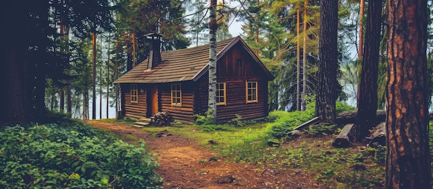 Wooden cabin in the woods