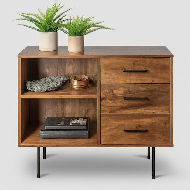 Photo a wooden cabinet with plants on it and a potted plant on the side