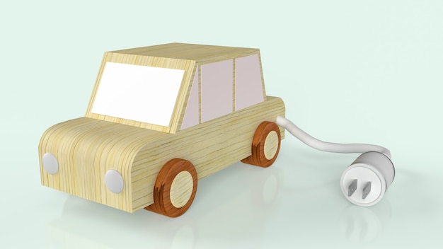 The wooden car and AC power plugs for electric car or ev car content 3d rendering