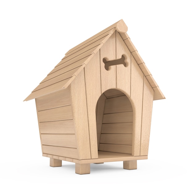 Wooden Cartoon Dog House on a white background. 3d Rendering