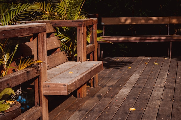 Wooden chair in the garden