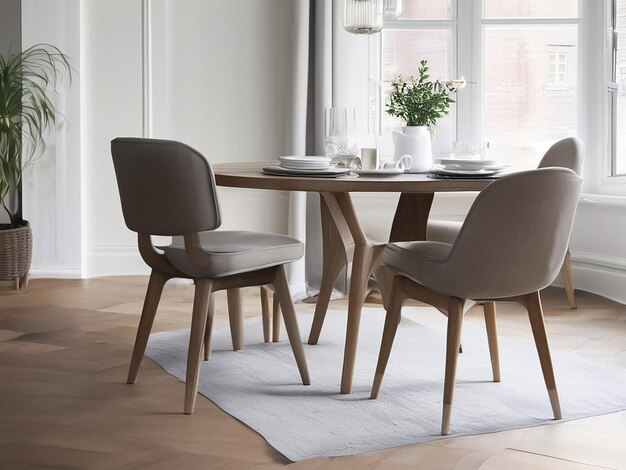 Wooden chair in a modern elegant and old fashioned dining room