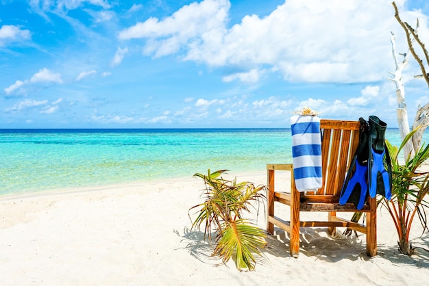 A wooden chair standing on the coast Indian Ocean