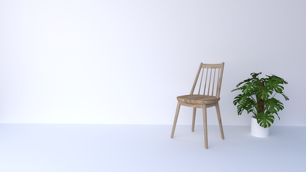 Wooden chair in white background and green trees