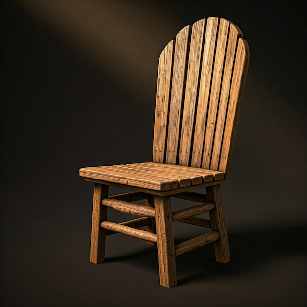 a wooden chair with the back turned to the left of the picture