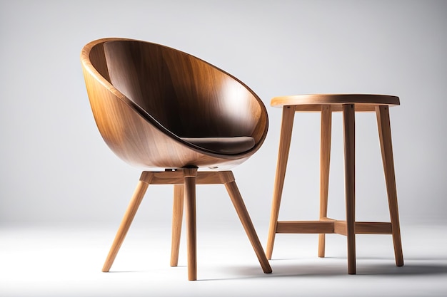 Wooden Chair with Curved Backrest and Armrests