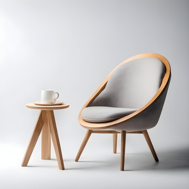 Wooden Chair with Curved Backrest and Armrests