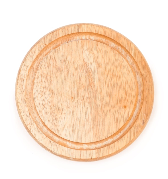 Wooden cheese board, isolated on white background