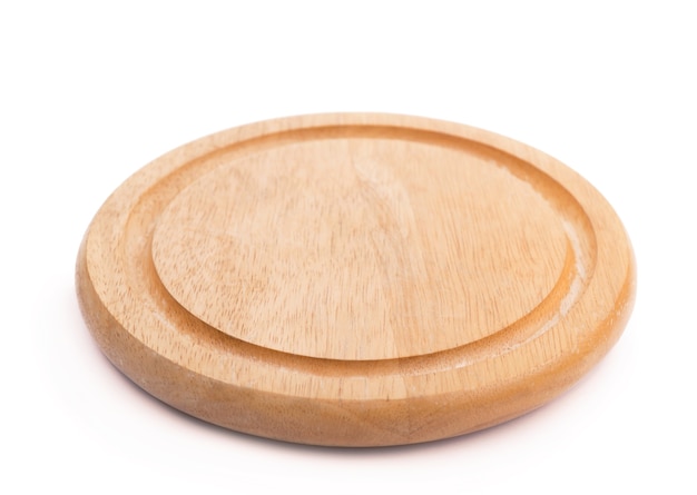 Wooden cheese board, isolated on white background