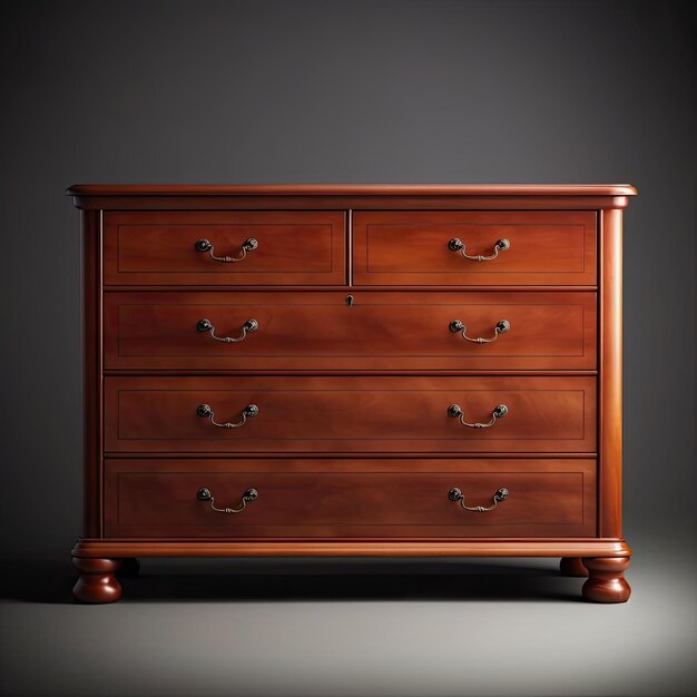 Wooden chest of drawers on a dark background