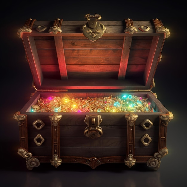 A wooden chest with a lot of lights on it