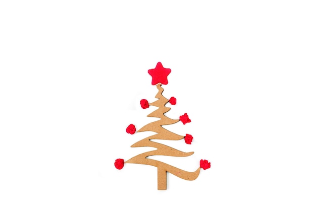 A wooden christmas tree on a white background