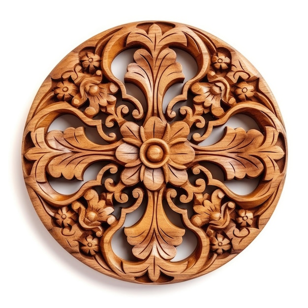 Photo a wooden circle with a flower in it