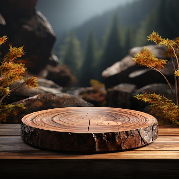 a wooden circle with a tree stump on it