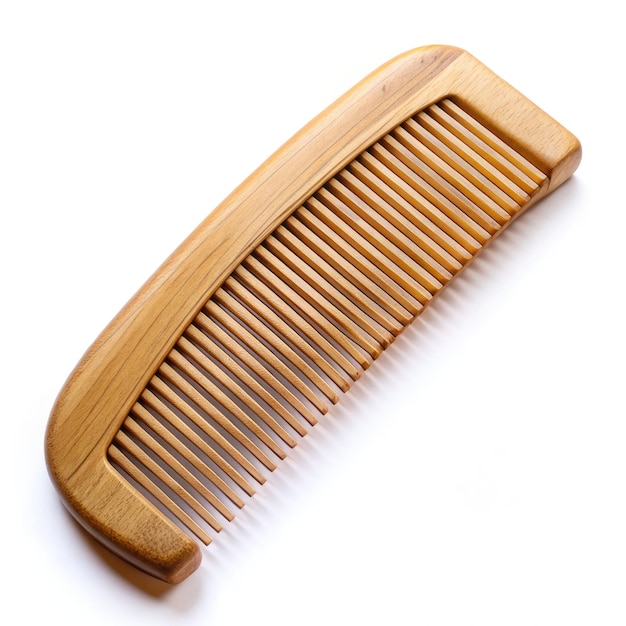 Wooden Comb on White Background Generative AI