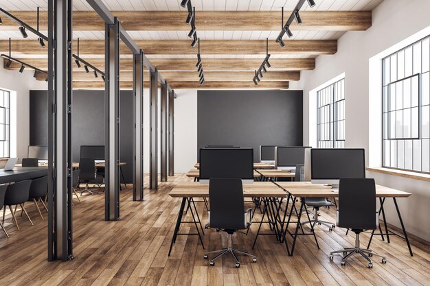 Wooden coworking office interior