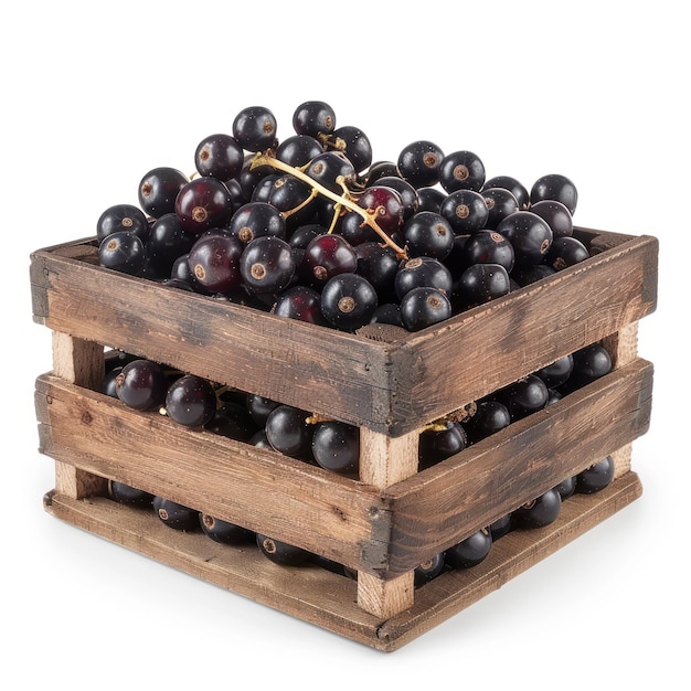 Photo a wooden crate of cherries with a yellow measuring tape on the top