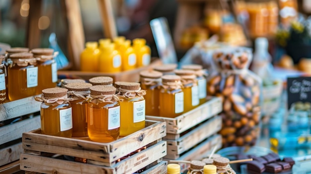 Photo a wooden crate of honey with a label that says honey on it