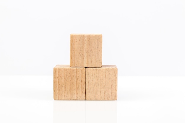 Wooden cubes on a white background