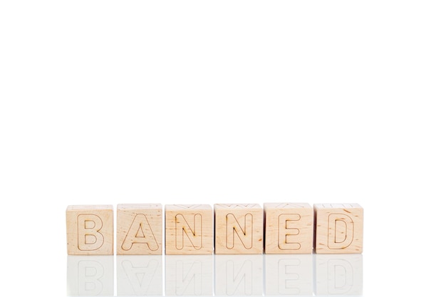 Wooden cubes with letters Banned on a white background