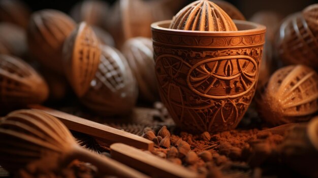 Wooden Cup Placed on Table