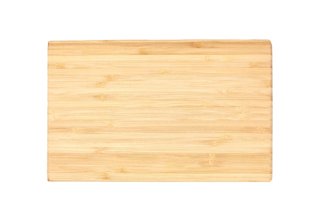 Wooden cutting board isolated on white background top view