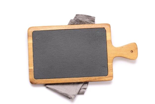 Wooden cutting board and kitchen towel