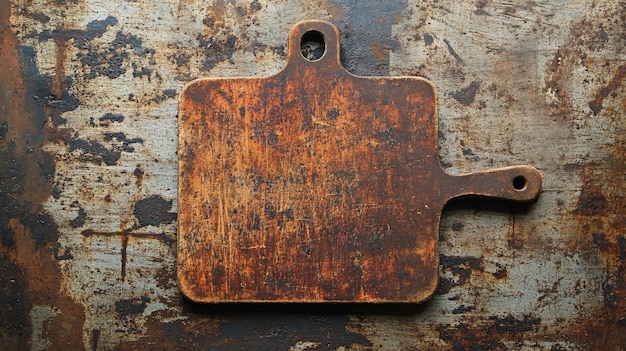 Wooden Cutting Board on Rusty Metal Background