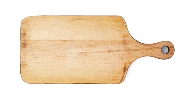 Wooden cutting board on a white background