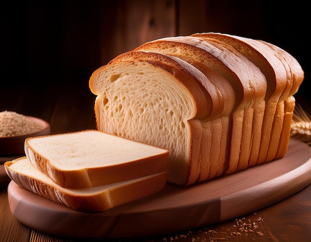 a wooden cutting board with a bunch of bread on it