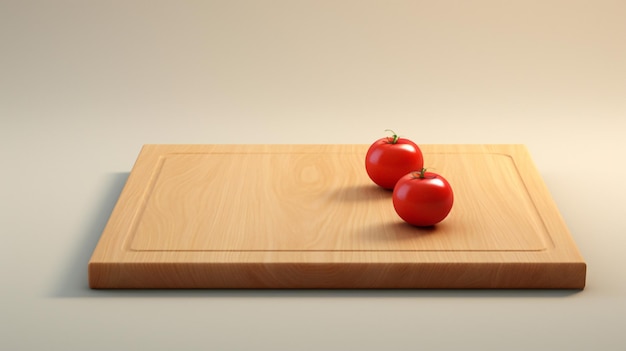 a wooden cutting board with a plant in a vase